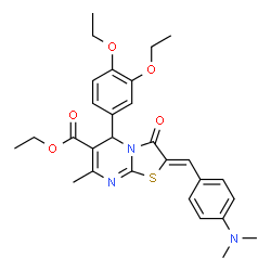 ChemSpider 2D Image | Ethyl (2Z)-5-(3,4-diethoxyphenyl)-2-[4-(dimethylamino)benzylidene]-7-methyl-3-oxo-2,3-dihydro-5H-[1,3]thiazolo[3,2-a]pyrimidine-6-carboxylate | C29H33N3O5S
