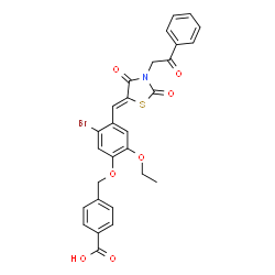ChemSpider 2D Image | 4-[(5-Bromo-4-{(Z)-[2,4-dioxo-3-(2-oxo-2-phenylethyl)-1,3-thiazolidin-5-ylidene]methyl}-2-ethoxyphenoxy)methyl]benzoic acid | C28H22BrNO7S
