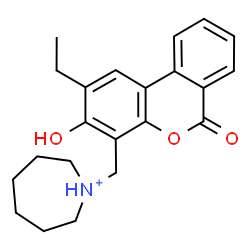 ChemSpider 2D Image | 1-[(2-Ethyl-3-hydroxy-6-oxo-6H-benzo[c]chromen-4-yl)methyl]azepanium | C22H26NO3