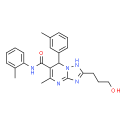 ChemSpider 2D Image | 2-(3-Hydroxypropyl)-5-methyl-N-(2-methylphenyl)-7-(3-methylphenyl)-1,7-dihydro[1,2,4]triazolo[1,5-a]pyrimidine-6-carboxamide | C24H27N5O2