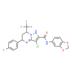 ChemSpider 2D Image | N-(1,3-Benzodioxol-5-yl)-3-chloro-5-(4-fluorophenyl)-7-(trifluoromethyl)-1,5,6,7-tetrahydropyrazolo[1,5-a]pyrimidine-2-carboxamide | C21H15ClF4N4O3