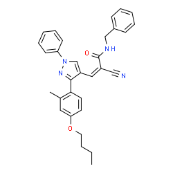 ChemSpider 2D Image | (2Z)-N-Benzyl-3-[3-(4-butoxy-2-methylphenyl)-1-phenyl-1H-pyrazol-4-yl]-2-cyanoacrylamide | C31H30N4O2