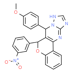 ChemSpider 2D Image | 7-(4-Methoxyphenyl)-6-(3-nitrophenyl)-7,9-dihydro-6H-chromeno[4,3-d][1,2,4]triazolo[1,5-a]pyrimidine | C25H19N5O4