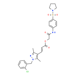 ChemSpider 2D Image | 2-Oxo-2-{[4-(1-pyrrolidinylsulfonyl)phenyl]amino}ethyl (2E)-3-[1-(2-chlorobenzyl)-3,5-dimethyl-1H-pyrazol-4-yl]acrylate | C27H29ClN4O5S