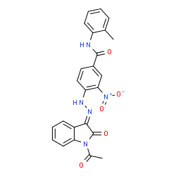 ChemSpider 2D Image | 4-[(2E)-2-(1-Acetyl-2-oxo-1,2-dihydro-3H-indol-3-ylidene)hydrazino]-N-(2-methylphenyl)-3-nitrobenzamide | C24H19N5O5