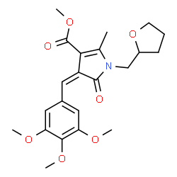 ChemSpider 2D Image | Methyl (4Z)-2-methyl-5-oxo-1-(tetrahydro-2-furanylmethyl)-4-(3,4,5-trimethoxybenzylidene)-4,5-dihydro-1H-pyrrole-3-carboxylate | C22H27NO7