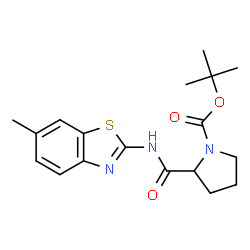ChemSpider 2D Image | 2-Methyl-2-propanyl 2-[(6-methyl-1,3-benzothiazol-2-yl)carbamoyl]-1-pyrrolidinecarboxylate | C18H23N3O3S