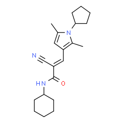 ChemSpider 2D Image | (2E)-2-Cyano-N-cyclohexyl-3-(1-cyclopentyl-2,5-dimethyl-1H-pyrrol-3-yl)acrylamide | C21H29N3O