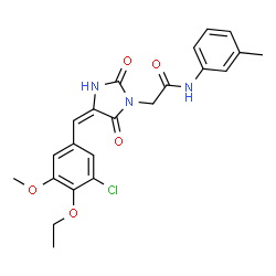 ChemSpider 2D Image | 2-[(4E)-4-(3-Chloro-4-ethoxy-5-methoxybenzylidene)-2,5-dioxo-1-imidazolidinyl]-N-(3-methylphenyl)acetamide | C22H22ClN3O5