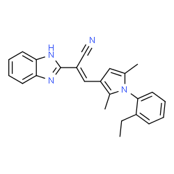 ChemSpider 2D Image | (2E)-2-(1H-Benzimidazol-2-yl)-3-[1-(2-ethylphenyl)-2,5-dimethyl-1H-pyrrol-3-yl]acrylonitrile | C24H22N4