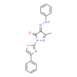 ChemSpider 2D Image | (4E)-5-Methyl-4-(phenylhydrazono)-2-(4-phenyl-1,3-thiazol-2-yl)-2,4-dihydro-3H-pyrazol-3-one | C19H15N5OS