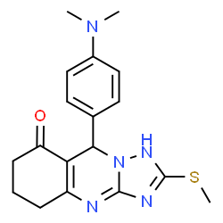 ChemSpider 2D Image | [1,2,4]triazolo[5,1-b]quinazolin-8(4H)-one, 9-[4-(dimethylamino)phenyl]-5,6,7,9-tetrahydro-2-(methylthio)- | C18H21N5OS