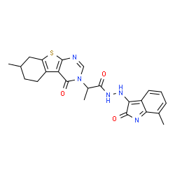 ChemSpider 2D Image | N'-(7-Methyl-2-oxo-2H-indol-3-yl)-2-(7-methyl-4-oxo-5,6,7,8-tetrahydro[1]benzothieno[2,3-d]pyrimidin-3(4H)-yl)propanehydrazide | C23H23N5O3S