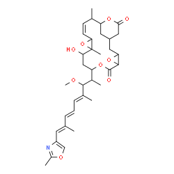 ChemSpider 2D Image | (14Z)-10-Hydroxy-8-[(4E,6E,8E)-3-methoxy-4,8-dimethyl-9-(2-methyl-1,3-oxazol-4-yl)-4,6,8-nonatrien-2-yl]-11,16-dimethyl-4,7,12,18-tetraoxatetracyclo[15.3.1.0~3,5~.0~11,13~]henicos-14-ene-6,19-dione | C35H47NO9