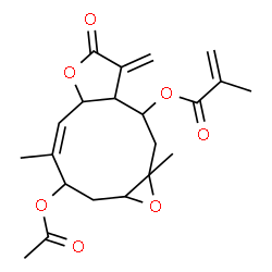 ChemSpider 2D Image | (4Z)-3-Acetoxy-4,10a-dimethyl-8-methylene-7-oxo-1a,2,3,5a,7,8,8a,9,10,10a-decahydrooxireno[5,6]cyclodeca[1,2-b]furan-9-yl methacrylate | C21H26O7
