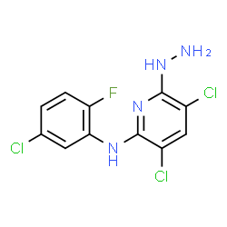 ChemSpider 2D Image | 3,5-Dichloro-N-(5-chloro-2-fluorophenyl)-6-hydrazino-2-pyridinamine | C11H8Cl3FN4