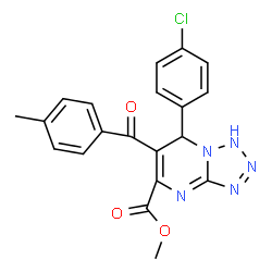 ChemSpider 2D Image | Methyl 7-(4-chlorophenyl)-6-(4-methylbenzoyl)-1,7-dihydrotetrazolo[1,5-a]pyrimidine-5-carboxylate | C20H16ClN5O3