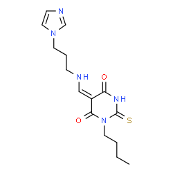 ChemSpider 2D Image | (5E)-1-Butyl-5-({[3-(1H-imidazol-1-yl)propyl]amino}methylene)-2-thioxodihydro-4,6(1H,5H)-pyrimidinedione | C15H21N5O2S