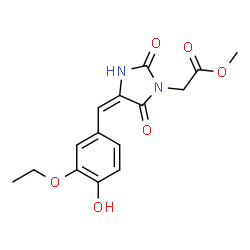 ChemSpider 2D Image | Methyl [(4E)-4-(3-ethoxy-4-hydroxybenzylidene)-2,5-dioxo-1-imidazolidinyl]acetate | C15H16N2O6