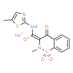 ChemSpider 2D Image | Sodium (Z)-(2-methyl-1,1-dioxido-4-oxo-2H-1,2-benzothiazin-3(4H)-ylidene)[(5-methyl-1,3-thiazol-2-yl)amino]methanolate | C14H12N3NaO4S2