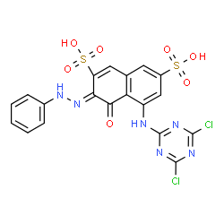 ChemSpider 2D Image | (3Z)-5-[(4,6-Dichloro-1,3,5-triazin-2-yl)amino]-4-oxo-3-(phenylhydrazono)-3,4-dihydro-2,7-naphthalenedisulfonic acid | C19H12Cl2N6O7S2