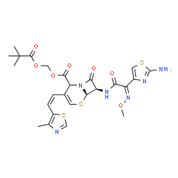 ChemSpider 2D Image | [(2,2-Dimethylpropanoyl)oxy]methyl (6R,7R)-7-{[(2Z)-2-(2-amino-1,3-thiazol-4-yl)-2-(methoxyimino)acetyl]amino}-3-[(Z)-2-(4-methyl-1,3-thiazol-5-yl)vinyl]-8-oxo-5-thia-1-azabicyclo[4.2.0]oct-3-ene-2-ca
rboxylate | C25H28N6O7S3