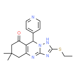 ChemSpider 2D Image | [1,2,4]triazolo[5,1-b]quinazolin-8(4H)-one, 2-(ethylthio)-5,6,7,9-tetrahydro-6,6-dimethyl-9-(4-pyridinyl)- | C18H21N5OS