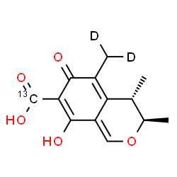 ChemSpider 2D Image | (3R,4S)-8-Hydroxy-3,4-dimethyl-5-(~2~H_2_)methyl-6-oxo-4,6-dihydro-3H-isochromene-7-(~13~C)carboxylic acid | C1213CH12D2O5