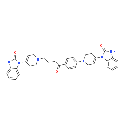 ChemSpider 2D Image | 1-[1-(4-{4-[4-(2-Oxo-2,3-dihydro-1H-benzimidazol-1-yl)-3,6-dihydro-1(2H)-pyridinyl]butanoyl}phenyl)-1,2,3,6-tetrahydro-4-pyridinyl]-1,3-dihydro-2H-benzimidazol-2-one | C34H34N6O3