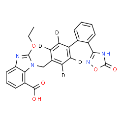 ChemSpider 2D Image | 2-Ethoxy-1-{[2'-(5-oxo-4,5-dihydro-1,2,4-oxadiazol-3-yl)(2,3,5,6-~2~H_4_)-4-biphenylyl]methyl}-1H-benzimidazole-7-carboxylic acid | C25H16D4N4O5