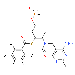 ChemSpider 2D Image | S-[(2Z)-2-{[(4-Amino-2-methyl-5-pyrimidinyl)methyl](formyl)amino}-5-(phosphonooxy)-2-penten-3-yl] (~2~H_5_)benzenecarbothioate | C19H18D5N4O6PS