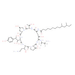 ChemSpider 2D Image | N-{(2R,6S,9S,11R,12S,14aS,15S,20S,23S,25aS)-12-{[2-Amino(~2~H_4_)ethyl]amino}-20-[(1R)-3-amino-1-hydroxypropyl]-23-[(1S,2S)-1,2-dihydroxy-2-(4-hydroxyphenyl)ethyl]-2,11,15-trihydroxy-6-[(1R)-1-hydroxy
ethyl]-5,8,14,19,22,25-hexaoxotetracosahydro-1H-dipyrrolo[2,1-c:2',1'-l][1,4,7,10,13,16]hexaazacyclohenicosin-9-yl}-10,12-dimethyltetradecanamide | C52H84D4N10O15