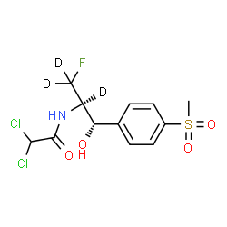 ChemSpider 2D Image | 2,2-Dichloro-N-[(1S,2R)-3-fluoro-1-hydroxy-1-[4-(methylsulfonyl)phenyl](2,3,3-~2~H_3_)-2-propanyl]acetamide | C12H11D3Cl2FNO4S