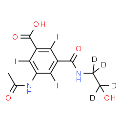 ChemSpider 2D Image | 3-Acetamido-5-{[2-hydroxy(~2~H_4_)ethyl]carbamoyl}-2,4,6-triiodobenzoic acid | C12H7D4I3N2O5