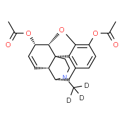 ChemSpider 2D Image | (5alpha,6alpha)-17-(~2~H_3_)Methyl-7,8-didehydro-4,5-epoxymorphinan-3,6-diyl diacetate | C21H20D3NO5
