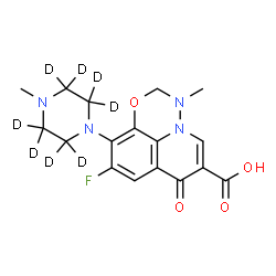 ChemSpider 2D Image | 9-Fluoro-3-methyl-10-[4-methyl(~2~H_8_)-1-piperazinyl]-7-oxo-2,3-dihydro-7H-[1,3,4]oxadiazino[6,5,4-ij]quinoline-6-carboxylic acid | C17H11D8FN4O4