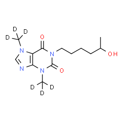 ChemSpider 2D Image | 1-(5-Hydroxyhexyl)-3,7-bis[(~2~H_3_)methyl]-3,7-dihydro-1H-purine-2,6-dione | C13H14D6N4O3