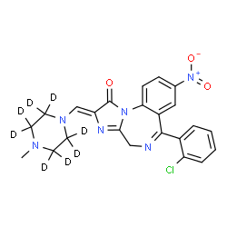 ChemSpider 2D Image | (2Z)-6-(2-Chlorophenyl)-2-{[4-methyl(~2~H_8_)-1-piperazinyl]methylene}-8-nitro-2,4-dihydro-1H-imidazo[1,2-a][1,4]benzodiazepin-1-one | C23H13D8ClN6O3