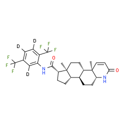 ChemSpider 2D Image | (4aR,4bS,6aS,7S,9aS,9bS,11aR)-N-[2,5-Bis(trifluoromethyl)(~2~H_3_)phenyl]-4a,6a-dimethyl-2-oxo-2,4a,4b,5,6,6a,7,8,9,9a,9b,10,11,11a-tetradecahydro-1H-indeno[5,4-f]quinoline-7-carboxamide | C27H27D3F6N2O2