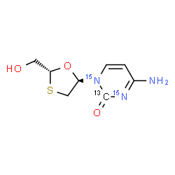 ChemSpider 2D Image | 4-Amino-1-[(2R,5S)-2-(hydroxymethyl)-1,3-oxathiolan-5-yl]-2(1H)-(2-~13~C,~15~N_2_)pyrimidinone | C713CH11N15N2O3S