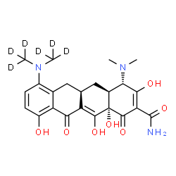 ChemSpider 2D Image | (4S,4aS,5aR,12aS)-7-{Bis[(~2~H_3_)methyl]amino}-4-(dimethylamino)-3,10,12,12a-tetrahydroxy-1,11-dioxo-1,4,4a,5,5a,6,11,12a-octahydro-2-tetracenecarboxamide | C23H21D6N3O7