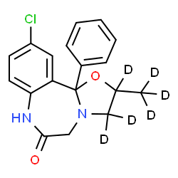 ChemSpider 2D Image | 10-Chloro-2-(~2~H_3_)methyl-11b-phenyl(2,3,3-~2~H_3_)-2,3,7,11b-tetrahydro[1,3]oxazolo[3,2-d][1,4]benzodiazepin-6(5H)-one | C18H11D6ClN2O2