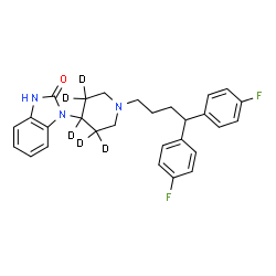 ChemSpider 2D Image | 1-{1-[4,4-Bis(4-fluorophenyl)butyl](3,3,4,5,5-~2~H_5_)-4-piperidinyl}-1,3-dihydro-2H-benzimidazol-2-one | C28H24D5F2N3O
