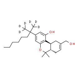 ChemSpider 2D Image | (6aS,10aS)-9-(Hydroxymethyl)-6,6-dimethyl-3-[2-(~2~H_3_)methyl(1,1,1-~2~H_3_)-2-octanyl]-6a,7,10,10a-tetrahydro-6H-benzo[c]chromen-1-ol | C25H32D6O3