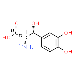 ChemSpider 2D Image | (betaR)-beta,3-Dihydroxy-L-(alpha-~13~C_2_,~15~N)tyrosine | C713C2H1115NO5