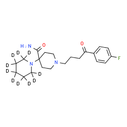ChemSpider 2D Image | 1'-[4-(4-Fluorophenyl)-4-oxobutyl](2,2,3,3,4,4,5,5,6,6-~2~H_10_)-1,4'-bipiperidine-4'-carboxamide | C21H20D10FN3O2
