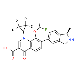 ChemSpider 2D Image | 1-[(2,2,3,3-~2~H_4_)Cyclopropyl]-8-(difluoromethoxy)-7-[(1R)-1-methyl-2,3-dihydro-1H-isoindol-5-yl]-4-oxo-1,4-dihydro-3-quinolinecarboxylic acid | C23H16D4F2N2O4