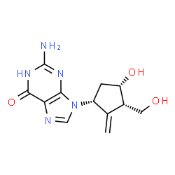 ChemSpider 2D Image | 2-Amino-9-[(1R,3S,4S)-4-hydroxy-3-(hydroxymethyl)-2-methylenecyclopentyl]-1,9-dihydro-6H-purin-6-one | C12H15N5O3