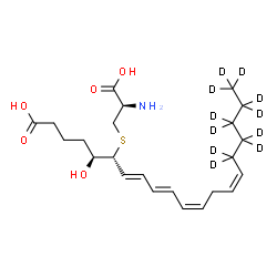 ChemSpider 2D Image | (5S,6R,7E,9E,11Z,14Z)-6-{[(2R)-2-Amino-2-carboxyethyl]sulfanyl}-5-hydroxy(16,16,17,17,18,18,19,19,20,20,20-~2~H_11_)-7,9,11,14-icosatetraenoic acid | C23H26D11NO5S