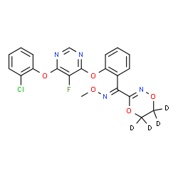 ChemSpider 2D Image | (E)-1-(2-{[6-(2-Chlorophenoxy)-5-fluoro-4-pyrimidinyl]oxy}phenyl)-1-[(~2~H_4_)-5,6-dihydro-1,4,2-dioxazin-3-yl]-N-methoxymethanimine | C21H12D4ClFN4O5